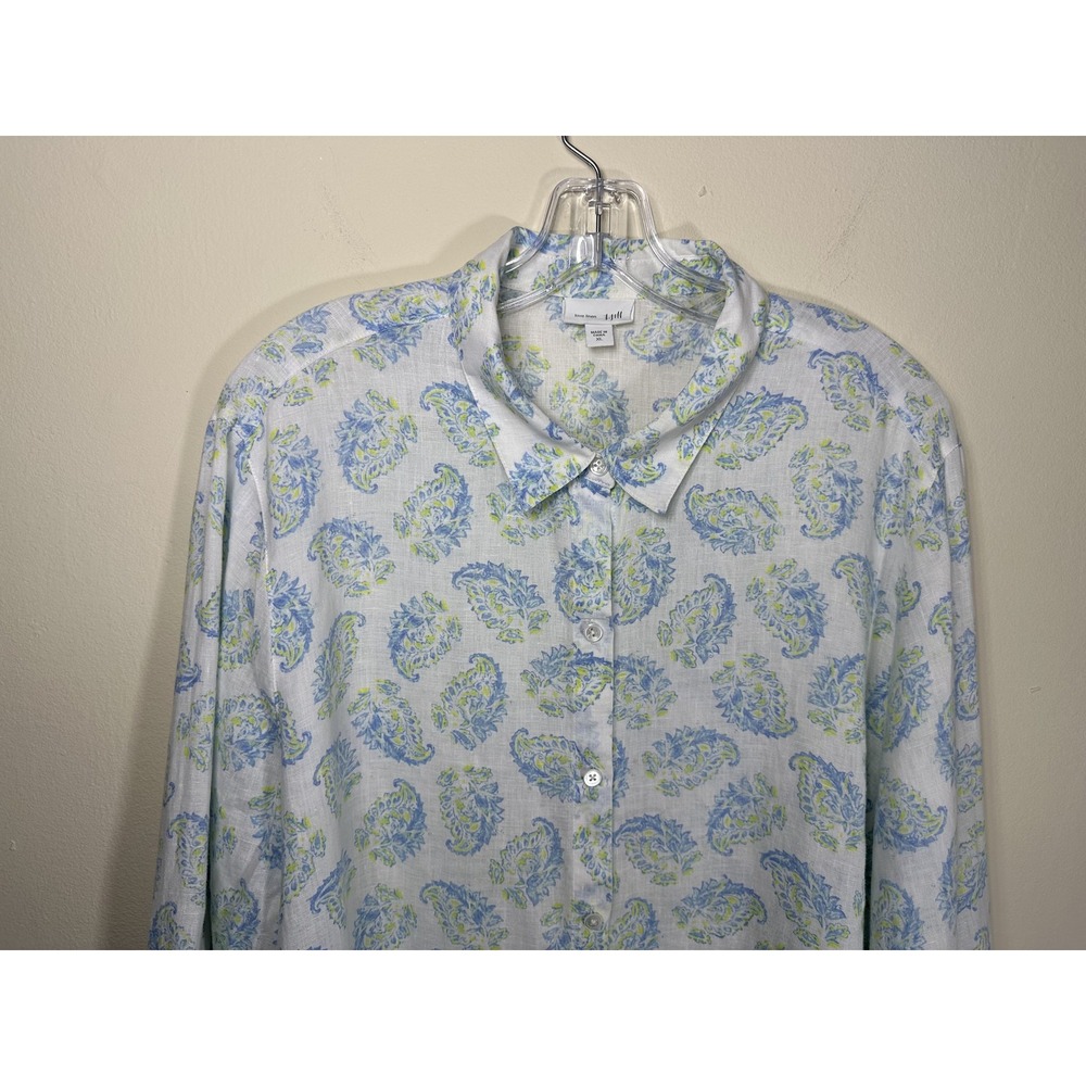 J Jill Love Linen Shirt Womens XL Blue Green Paisley Print Long Sleeve Button Up - Picture 2 of 8